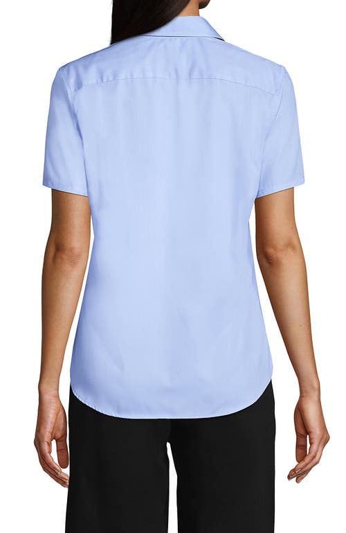 Shop Lands' End School Uniform  Short Sleeve Peter Pan Collar Broadcloth Shirt In Light Sea Blue