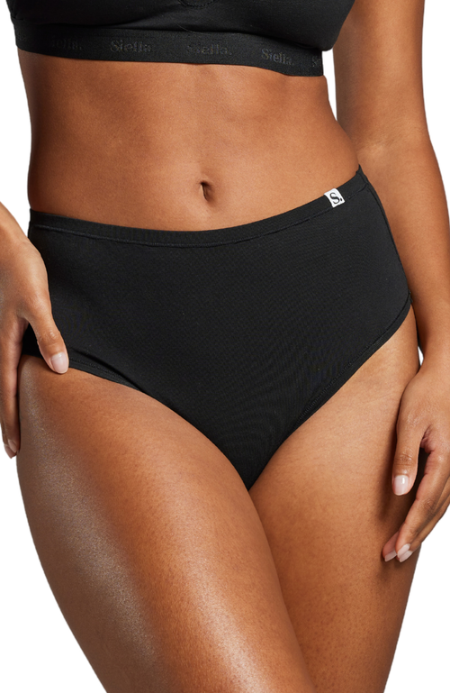 Shop Siella Organic Cotton High Waist Brief In Black