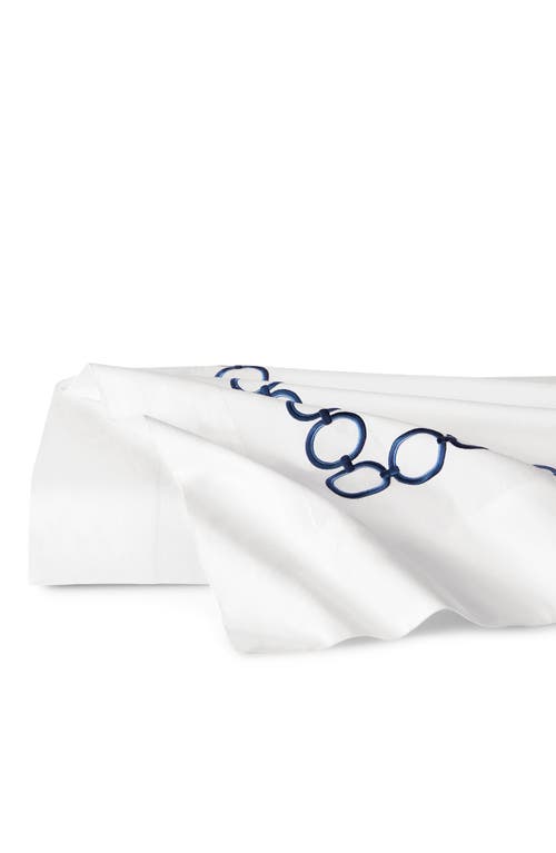 Sferra Catena Flat Sheet, Full Queen In White/navy