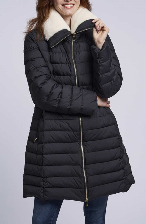 Blue Duck Channel Quilted Water Resistant 700-fill Power Down Puffer Jacket With Genuine-shearling T In Black