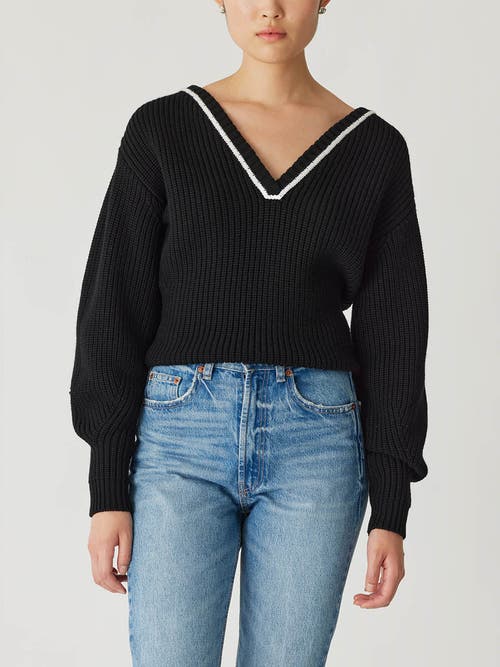Rebecca Taylor Novlety Wool Victorian Slv V Neck In Black