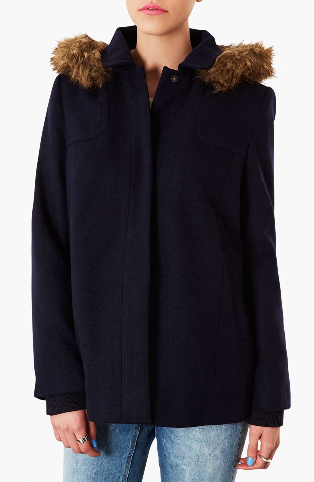 'Edie' Faux Fur Trim Coat Nordstrom