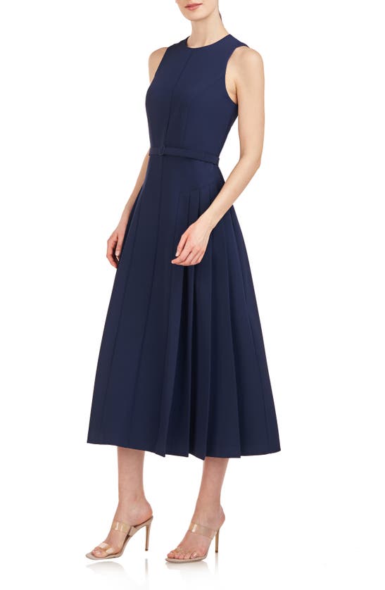 Kay Unger Women's Leora Pleated Belted Midi-dress In Midnight | ModeSens