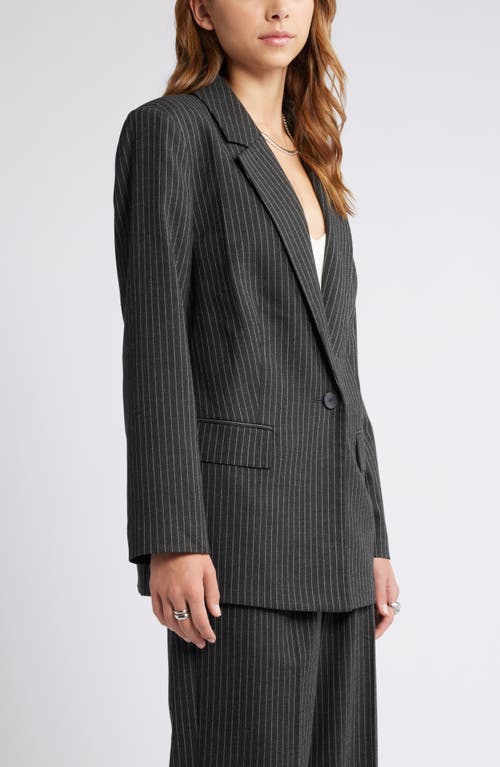 Shop Open Edit Pinstripe Longline Blazer In Grey Dark Charcoal Stripe