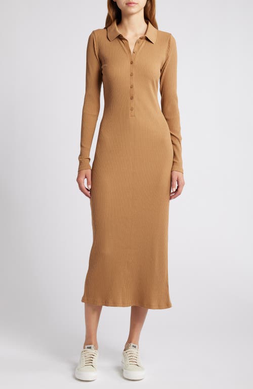 Treasure & Bond Long Sleeve Cotton Blend Rib Sweater Dress In Brown Bear