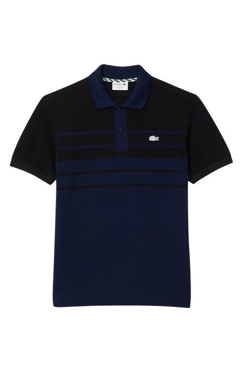 Shop Lacoste Stripe Original L.12.12 Petit Piqué Polo Sweater In Marine/noir