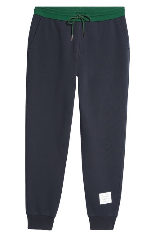 Thom Browne Color Block Fleece Joggers For Men In Navy