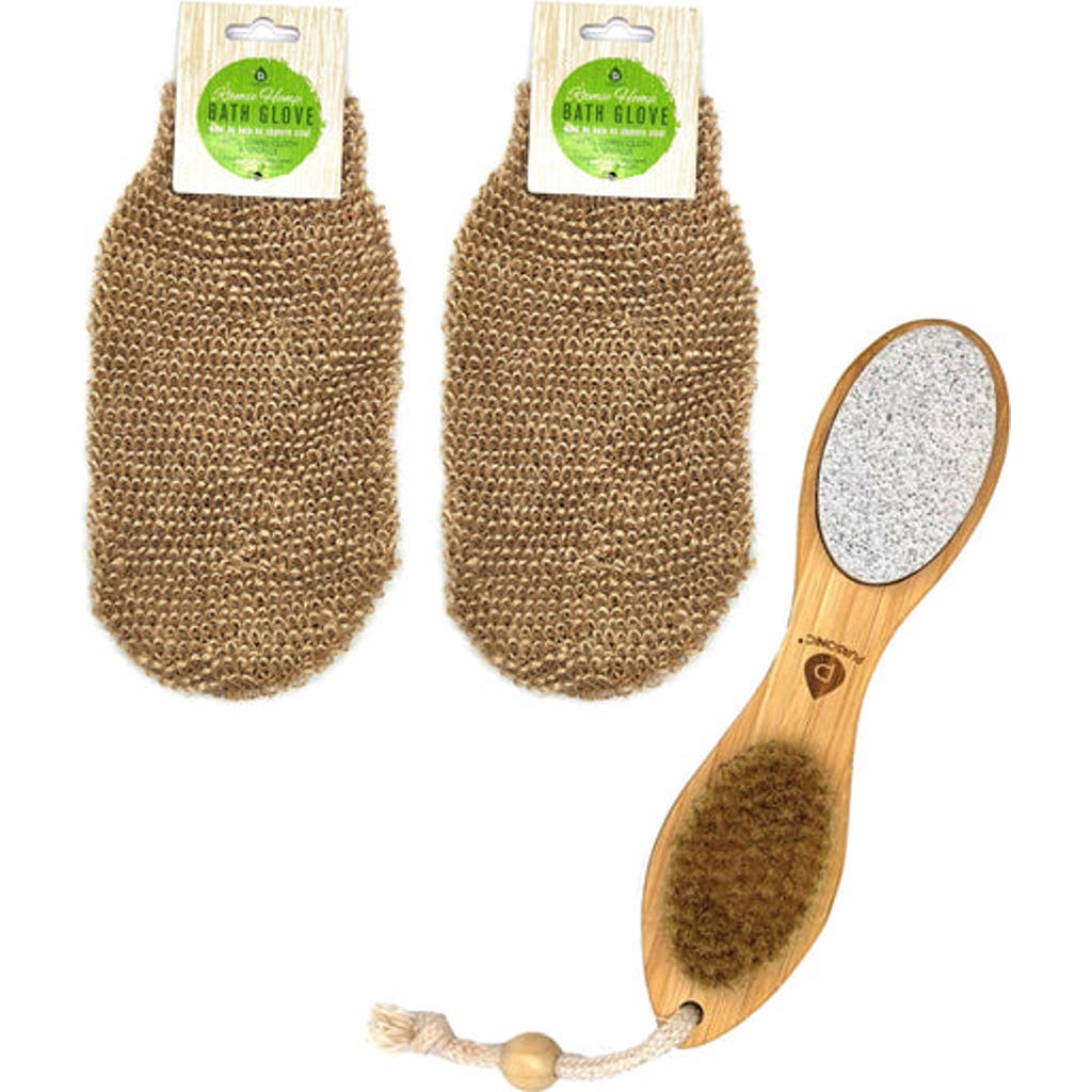 Pursonic Sisal Hemp Bath Glove, Pack Of 2, And 4-in-1 Foot Scrubber Bundle In Multicolor