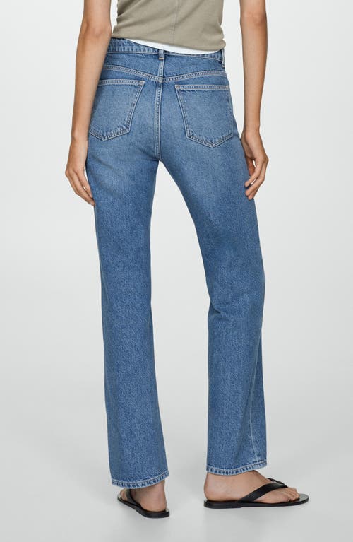 Shop Mango Mid Rise Straight Leg Jeans In Dark Blue