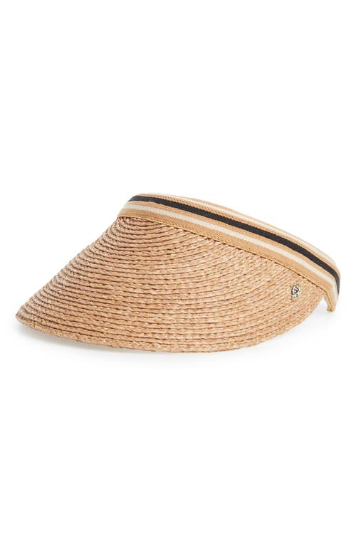 Helen Kaminski Bianca Raffia Visor In Nougat/black Stripe