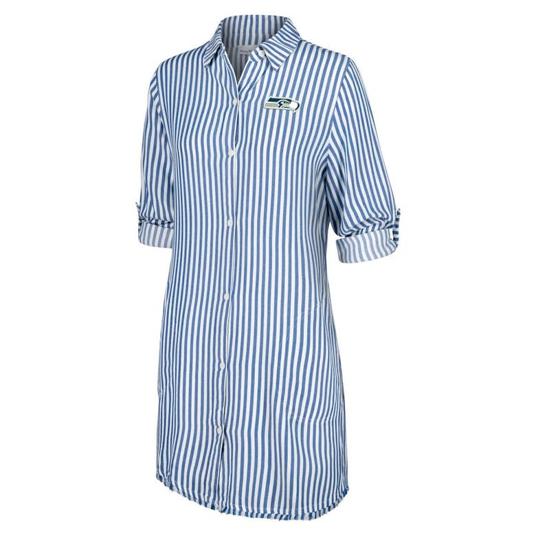 Shop Tommy Bahama Blue/white Seattle Seahawks Chambray Stripe Cover-up Shirt Dress