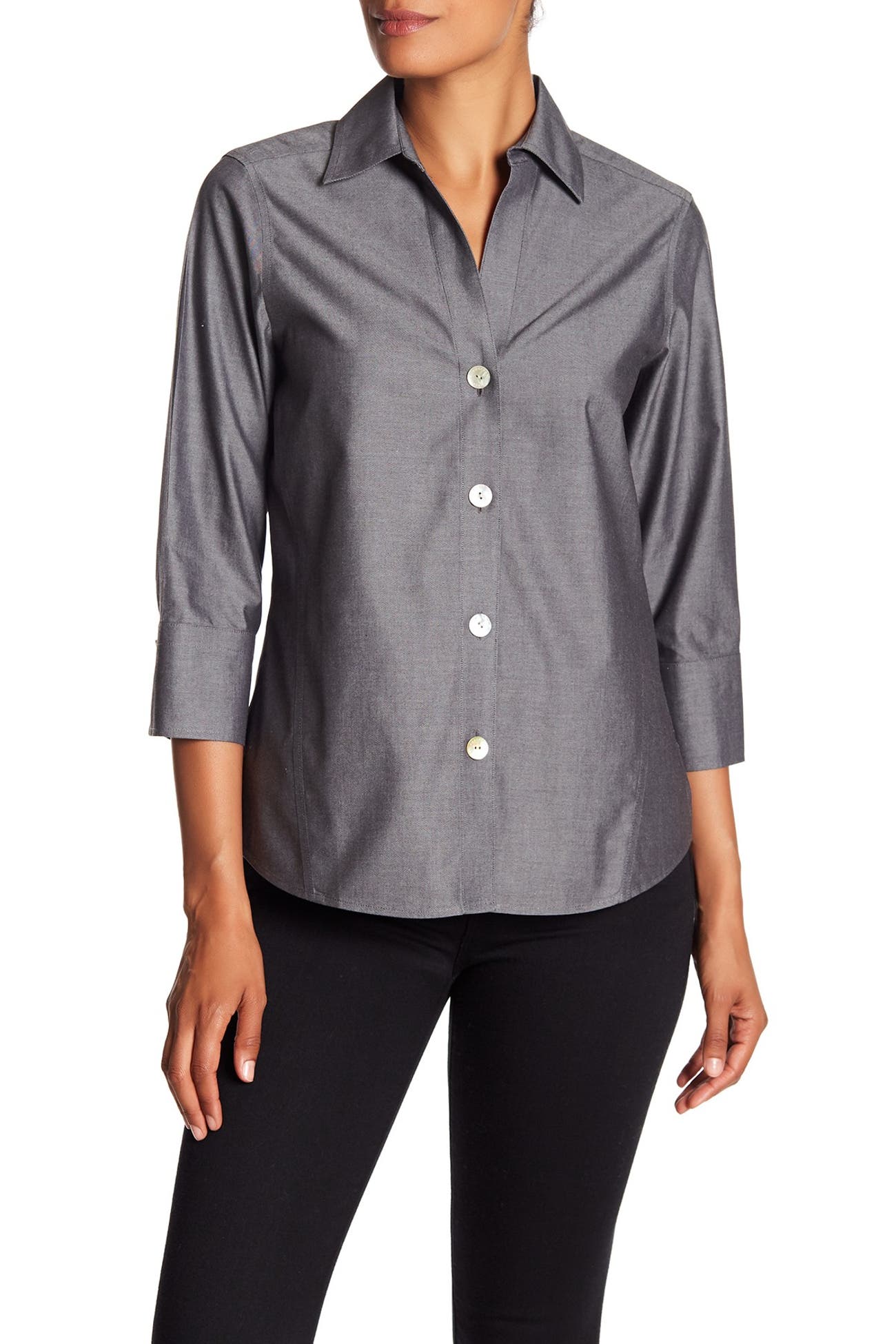 FOXCROFT Solid Cuffed Blouse Nordstrom Rack