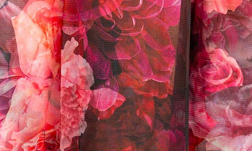 Shop Buxom Couture Floral Print Scuba Knit & Organza Maxi Skirt In Black Multi