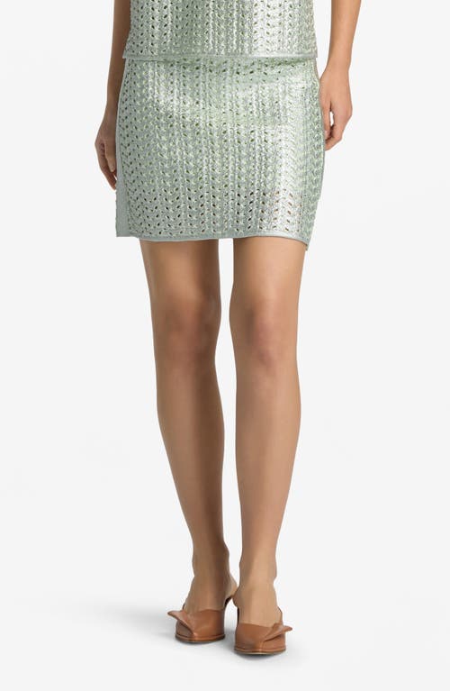 Lacquered Crochet Miniskirt in Pale Lime