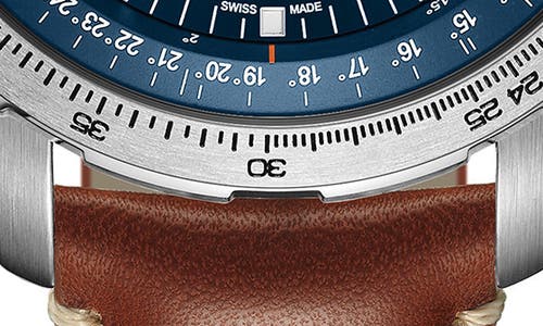 Hamilton Khaki Aviation X-wind Chronograph Gmt Leather Strap Watch, 46mm In Brown/blue/silver