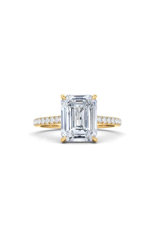 Emerald Cut Lab Created Diamond & Pavé 18K Gold Ring in 18K Yellow Gold