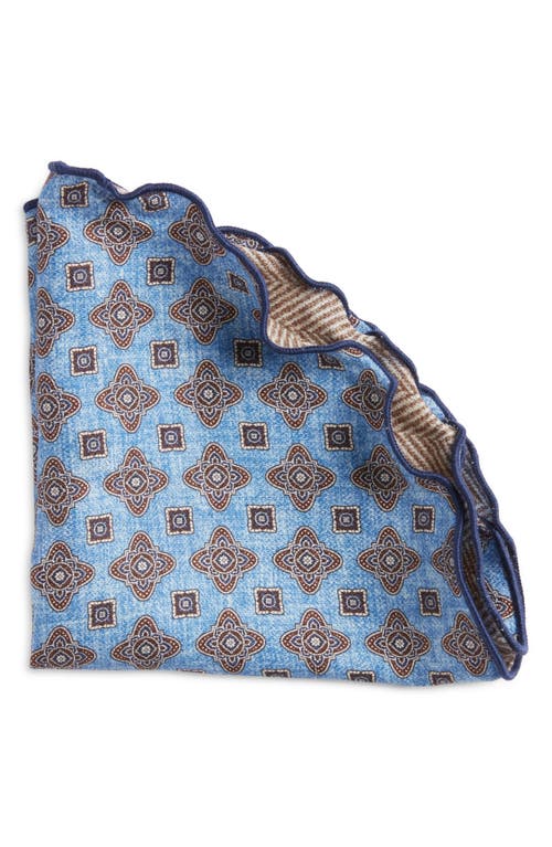 Shop Edward Armah Quatrefoile Herringbone Reversible Silk Pocket Circle In Blue