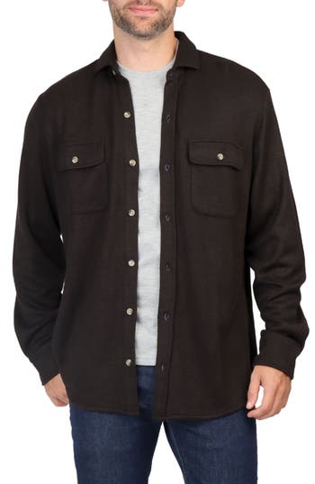 Tailorbyrd Long Sleeve Melange Solid Button Front Shirt In Black