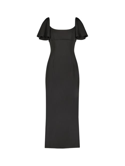 Mac Duggal Crepe Fitted Gown With Short Ruffle Sleeves In Black