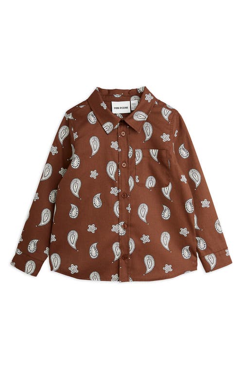 Mini Rodini Kids' Paisley Print Organic Cotton Button-Up Shirt in Brown 