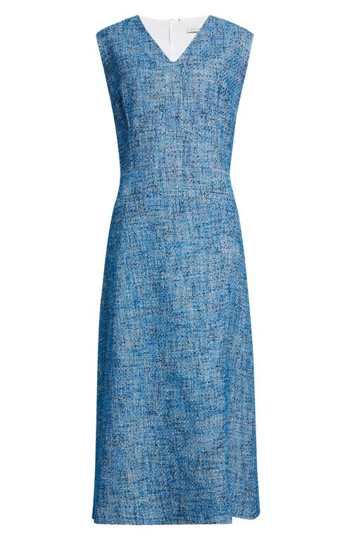 Emilia Wickstead V-Neck Tweed Midi Dress Blue at Nordstrom, Us