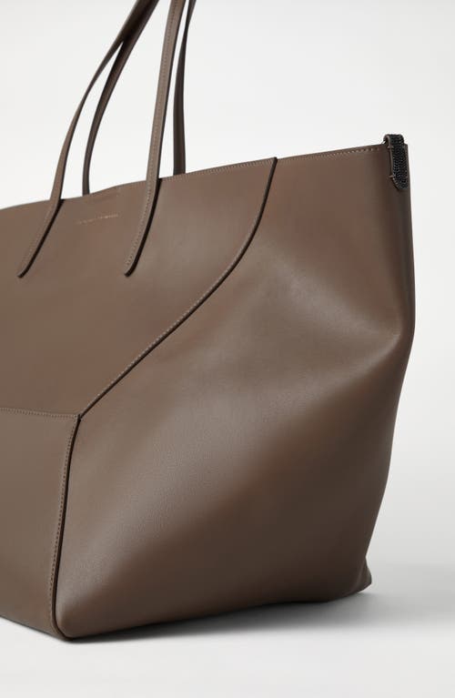 Shop Brunello Cucinelli Calfskin Large Shopper Bag With Monili In Brown Gianduia