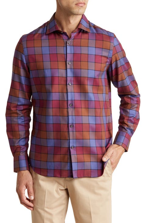 OoohCotton® Plaid Print Button-Up Shirt