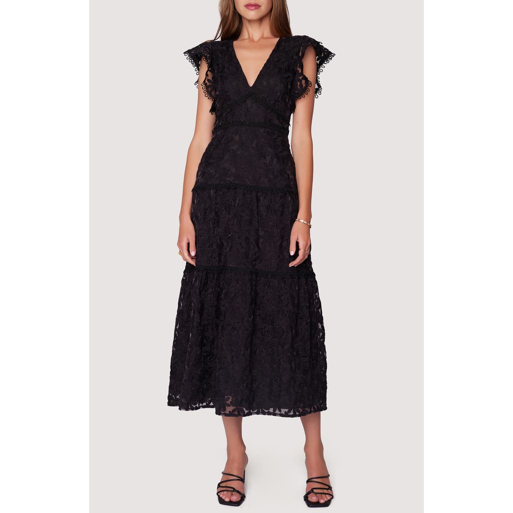 Lost + Wander Madonna Blossom Flutter Sleeve Organza Midi Dress in Black