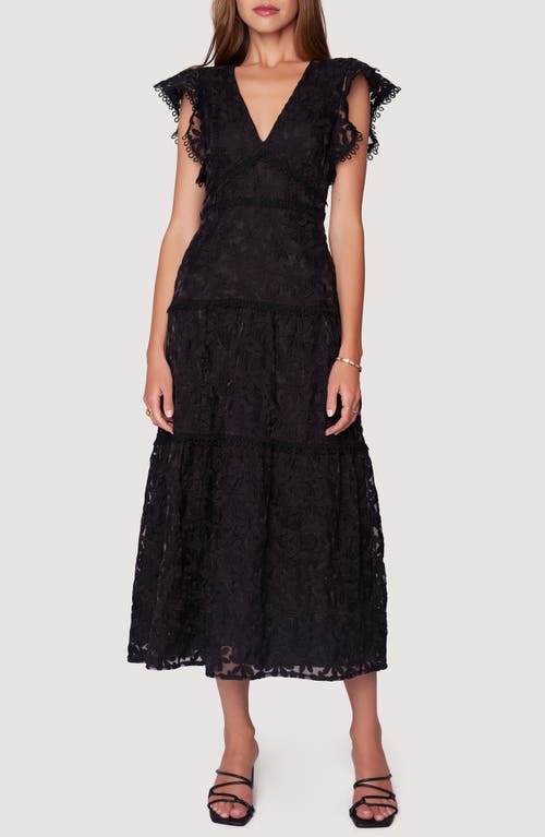 Lost + Wander Madonna Blossom Flutter Sleeve Organza Midi Dress Black at Nordstrom,