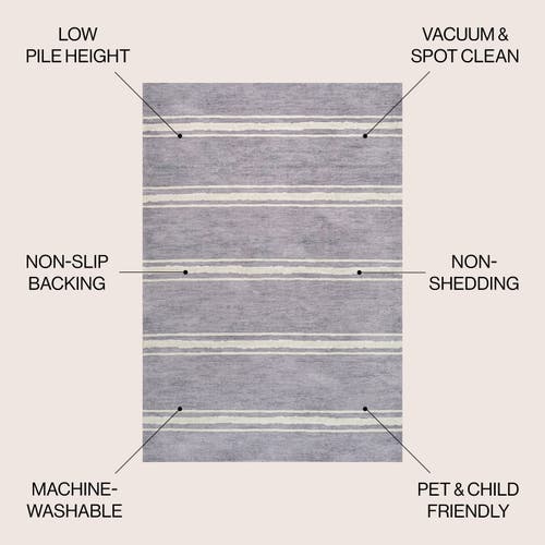 Shop Jonathan Y Bande Distressed Ticking Stripe Machine-washable Area Rug In Lavender/ivory