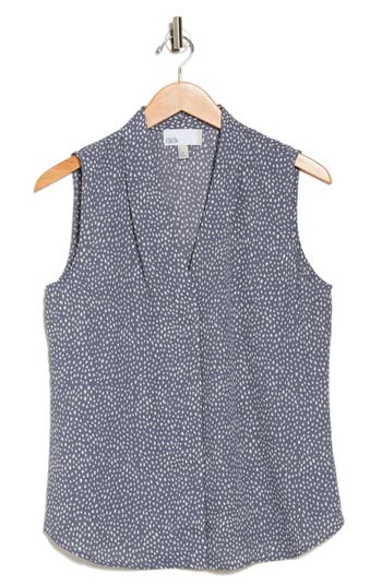 Nordstrom Rack V-neck Sleeveless Woven Shell Top In Grey Folkstone Brush Dot