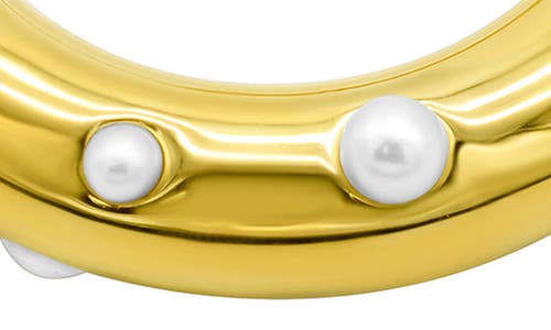 Shop Adornia Water Resistant Imitation Pearl Hoop Earrings In White/yellow Gold