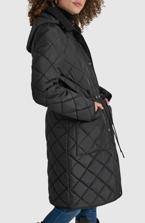 Dkny Women's Missy Diamond-quilted Hooded Parka In Black