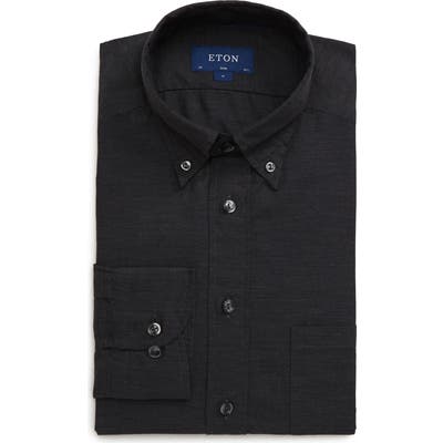 Eton Soft Casual Line Slim Fit Flannel Shirt - Black