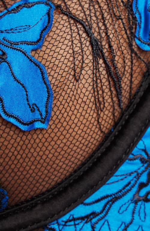 Bluebella Sorento Embroidered Mesh Underwire Bra In Black/egyptian Blue