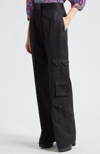 Linen Blend Wide Leg Cargo Pants