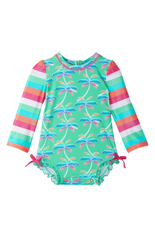 Hatley Rainbow Palm Long Sleeve One-Piece Rashguard Swimsuit Biscay Green at Nordstrom,