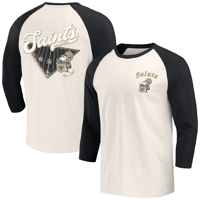 Darius Rucker Collection By Fanatics Black/white New Orleans Saints Raglan 3/4 Sleeve T-shirt