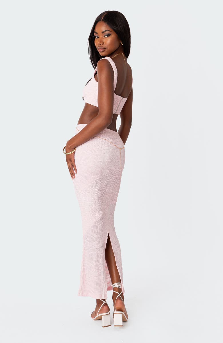 EDIKTED Laguna Mixed Stitch Back Slit Maxi Skirt, Alternate, color,