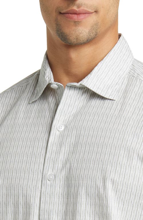Robert Barakett Bass Stripe Short Sleeve Button-up Shirt In Light Olive