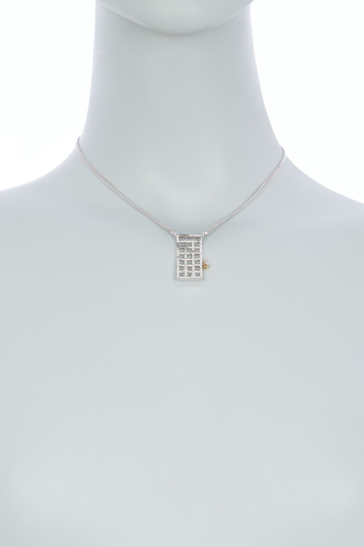 Breuning 14k Two-tone Gold Diamond Rectangle Lattice Pendant Necklace In Silver9