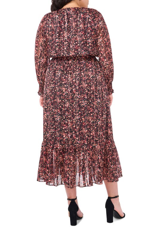 Shop Vince Camuto Floral Long Sleeve Dress In Rich Black