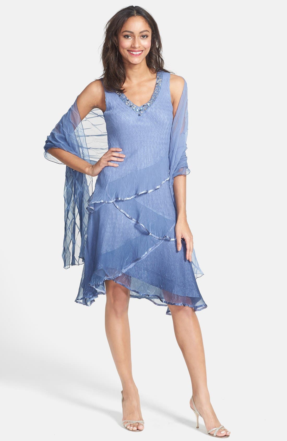 Komarov Embellished Chiffon A-Line Dress & Shawl | Nordstrom