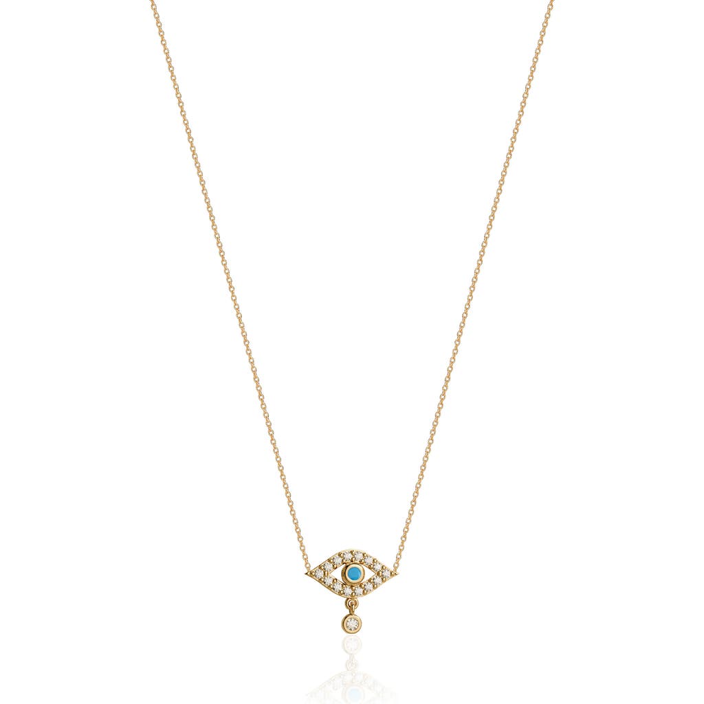 Gabi Rielle Mini Evil Eye Turquoise & Cz Pendant Necklace In Gold/turquoise