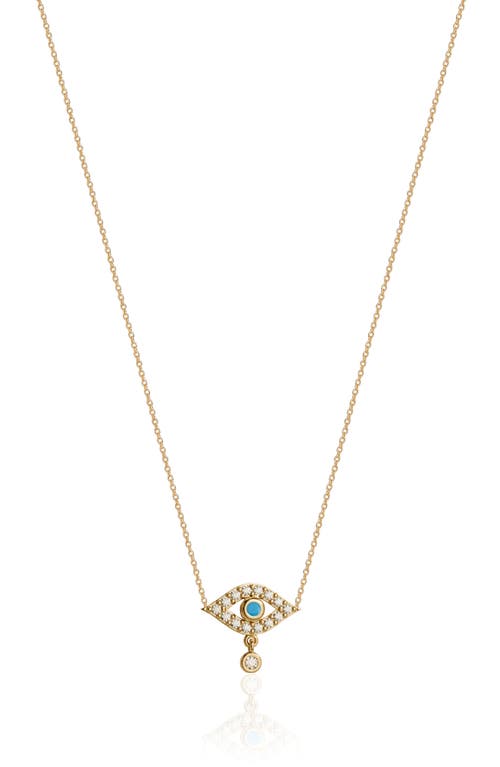 Gabi Rielle Mini Evil Eye Turquoise & Cz Pendant Necklace In Gold/turquoise