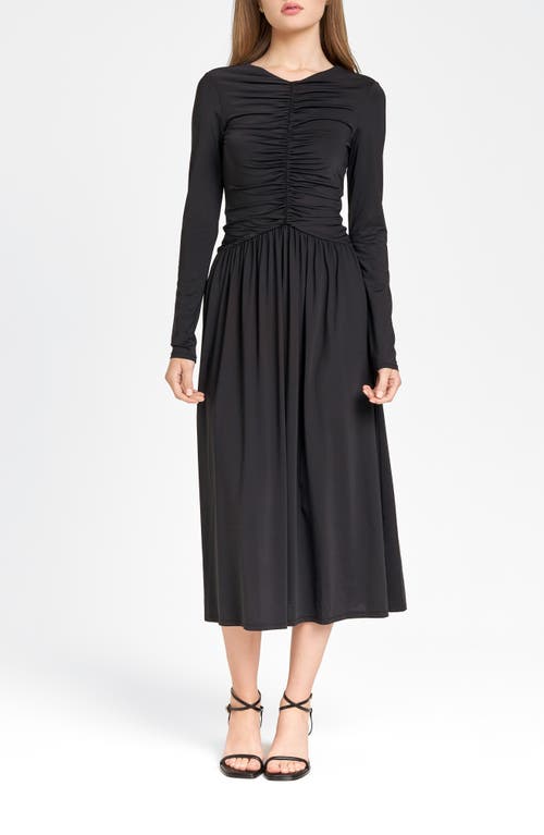 Wayf Pippa Center Ruched Long Sleeve Knit Dress In Black