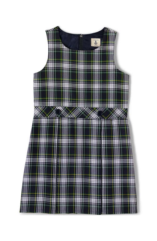 Lands' End Girls Uniform Plaid Jumper In White/evergreen Plaid