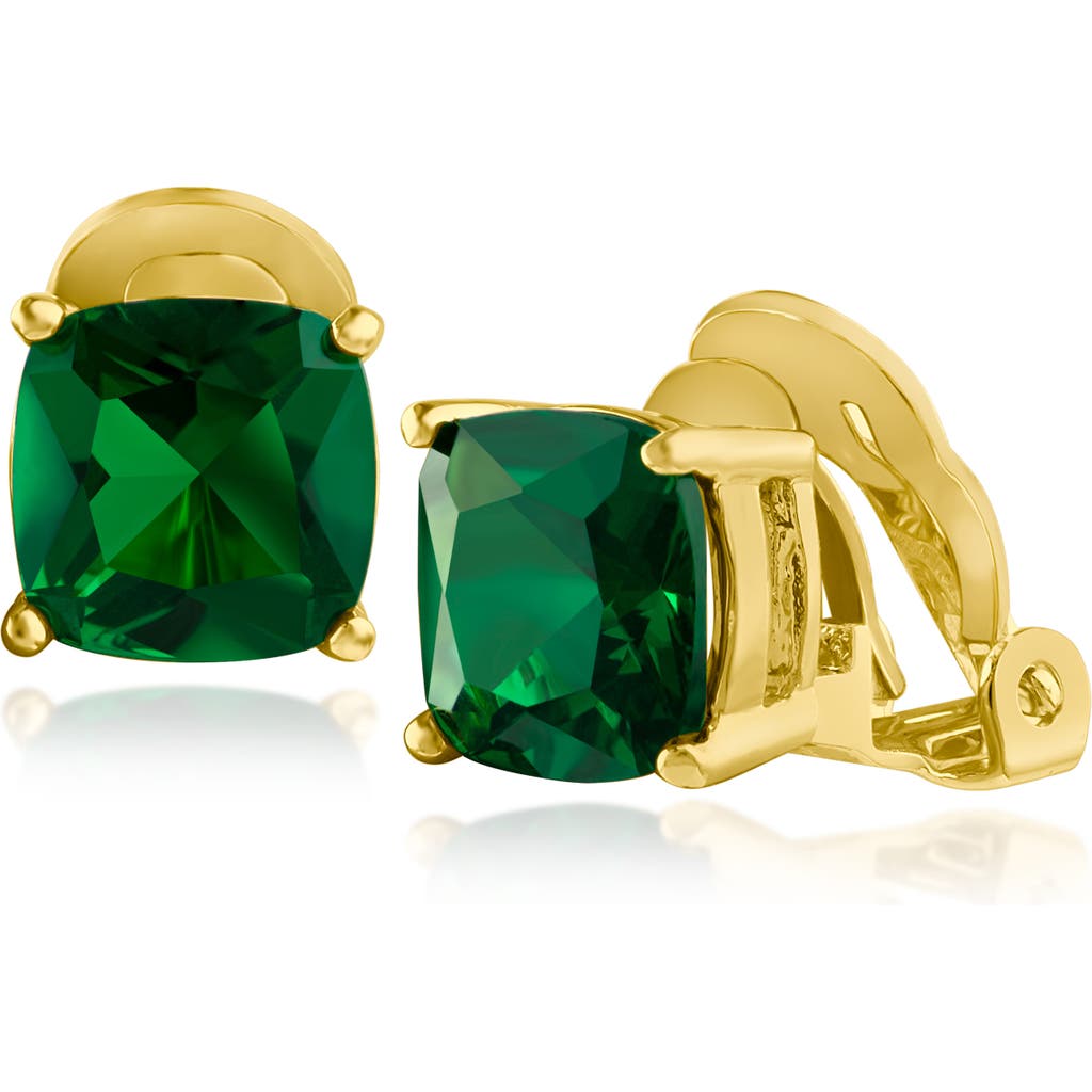 Shop Cz By Kenneth Jay Lane Cushion Cut Cubic Zirconia Clip-on Earrings In Emerald/gold