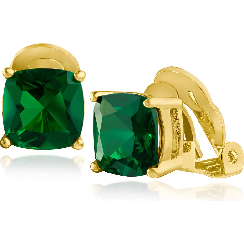 Cz By Kenneth Jay Lane Cushion Cut Cubic Zirconia Clip-on Earrings In Emerald/gold