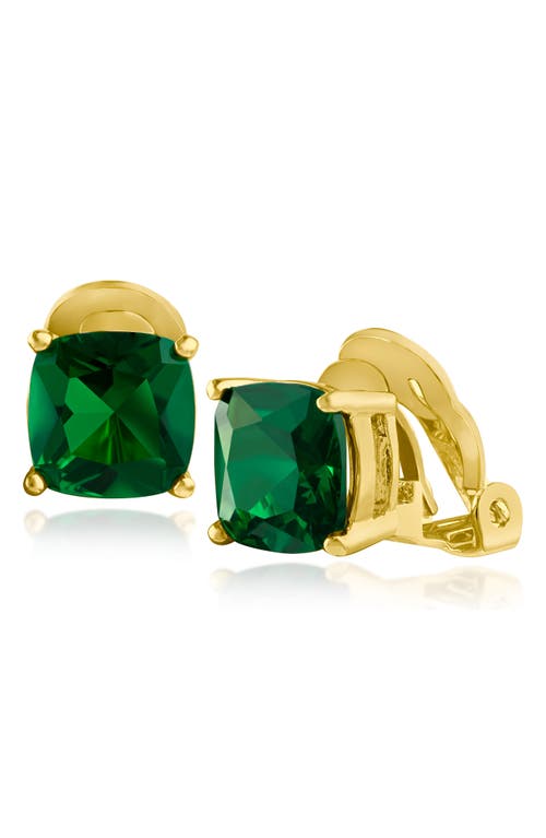Shop Cz By Kenneth Jay Lane Cushion Cut Cubic Zirconia Clip-on Earrings In Emerald/gold